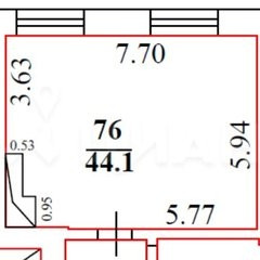 Однокомнатная квартира 44.1 м²